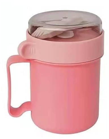 EdirFtra Microwavable Soup Mug, Soup Containers with Lids, 500ml Microwave Food Container, Microwave Safe Lunch Box Food Container With Spork, Liquid Storage Container,C