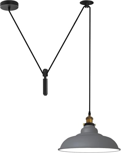 LEDSone Großer Metall-Deckenstrahler mit 2 m Kabel, höhenverstellbar, Edison-Fassung 60 W E27, Vintage-Industriestil, mit Rolle. (Grau)