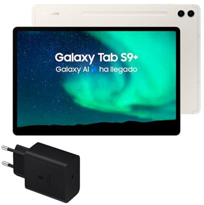 Samsung Galaxy Tab S9+, 256 GB, 5G + Cargador 45W - Tablet Android con IA, Ranura MicroSD, S Pen Incluido, Beige (Versión Española)