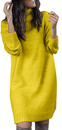 Damen Rollkragenpullover Grau, Herbstkleid Longpullover Herbst/Winter Lange Rollkragen Blusenkleid Sweatshirtkleid Langärmliges Weiß Rollkragenpullover Langarm Kleid Lang Große Größen Pulloverkleid