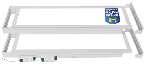 LECOM 2x LED Deckenleuchte 120x30 Neutralweiß 4000K CRI90 mit Rahmen Aufbau | LED Deckenpanel mit Aufbaurahmen und hoher Farbtreue. Ideal für Besprechungsraum, Konferenzraum, Kanzlei, Schulungsraum.