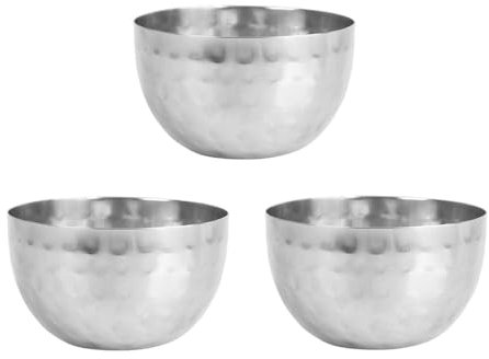 EQUINOX 536183 Lot de 3 Bols en Acier Inoxydable martelé Ø 9 cm H 5 cm. Bol idéal appéritif et moment conviviaux, Argenté