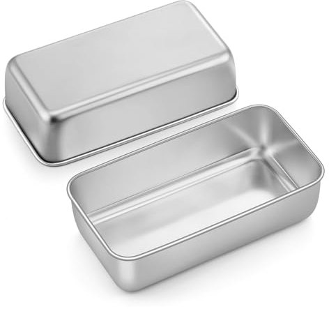 Onader Juego de 2 moldes rectangulares de acero inoxidable para pan tostado, perfecto para pan y pasteles, apto para lavavajillas y saludable, 23,5 x 12,5 x 6,5 cm