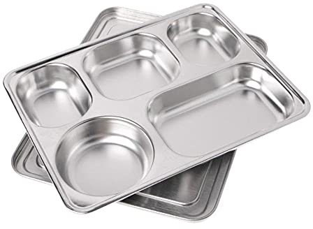 VejiA Fiambrera Plato de Cena Fiambrera Bandeja de Cena Dividida de Acero Inoxidable Contenedor de Almuerzo Plato de Comida para Comedor Escolar Fiambrera d