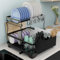 PRIME FEEL 2 Tier Dish Drainer Rack, Rustproof Dish Drying Rack for Kitchen Countertop, Draining Board Rack with Drip Tray, Cutlery Drainer, Glass Holder & Chopping Board Rack, (Black)