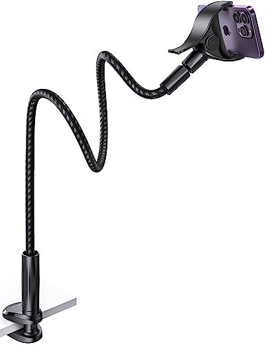 Aomiker Schwanenhals-Handyhalterung für Bett – [2024 Upgrade Nylon Braid] 96,5 cm flexibler Lazy Arm Clip, 360 Grad verstellbare Überkopf-Handyhalterung für iPhone 14, 13, 12, 11 Pro Max Mini Plus,