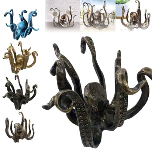 TSYIDUI Octopus Mug Holder,Coffee Cup Holder,Vintage-Style Resin Octopus,Pendant Tea Cup Holder,Jewelry Holder Sculpture,Table Topper Statue Ornament,Octopus Jewelry Display Stand (Black)