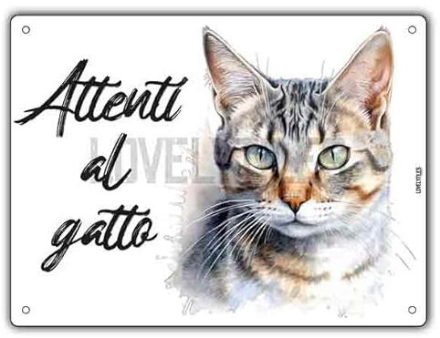 Cartello Attenti Al Gatto 15 X 20 Cm,Facile da installare, per Uso Interno o Esterno,Resistente UV,Resistente alle intemperie, Decorazioni Per La Casa