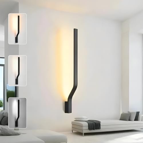 niuniaj LED Wandleuchte Innen,10W Wandlampe Innen 60CM Lang Schwarz,Wandlampe Design 3 Lichtarten 3000K/6000K/4000K,Indirekte Beleuchtung für Schlafzimmer Wohnzimmer Flur Arbeitszimmer Treppenhaus