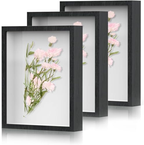 3 Pack Shadow Box Frame 8x10 Inches 3D Deep Picture Frame with Glass Shadow Boxes Display Cases for Wall and Tabletop, Memory Box for Photos, Dried Flowers, Medals, Handicrafts Picture Frames (Black)