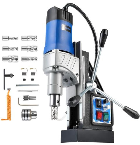 ZELCAN Magnetbohrmaschine 1550W Standbohrmaschine 6 Bohrer 13000N Tischbohrmaschine 580RPM Variable Geschwindigkeit 50mm Max. Durchmesser für Heimwerk Industrie Eisenbahn Schiffsbau, Höhenverstellbar