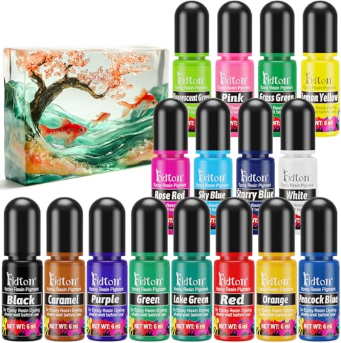 Epoxidharz Farbe Set - Fidton 16 Farben Flüssige für Epoxidharz, Farben Kräftig und Lebendig, Resin Farbe für Handwerk, Schmuck, Malerei, Geeignet für Anfänger und Profis - je 6ml