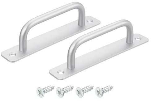 QUARKZMAN 2pz Maniglie Porte Fienile, 128mm / 5 Maniglia Scorrevole per Cancello Lega Alluminio con Base Viti per Cucina Bagno Armadio Armadio (Argento)