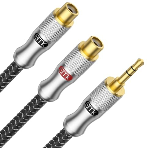 EMK Cavo audio stereo da 3,5 mm maschio a 2 RCA femmina, cavo RCA a AUX placcato oro, splitter a Y per smartphone, MP3, tablet, sistema stereo HiFi, 1 m