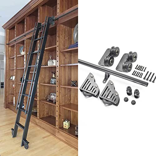 SZITW Schiebeleiter-Bibliothek, komplettes Hardware-Set (ohne Leiter), mit Bodenrollen, Mobile Leiterschiene aus Rundrohr für Zuhause/Innenbereich/Dachboden, 3,3-20-Fuß-Kit (Größe: 13 Fuß/400 cm S