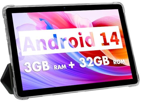 VASOUN Tablet 10 pollici, Android 14 Tablet con 32GB di storage, 3 GB di RAM, 2024 All-New Tablet con processore Octa-Core, 5GHz WiFi, HD IPS Display, doppia fotocamera, Bluetooth (Bianco)