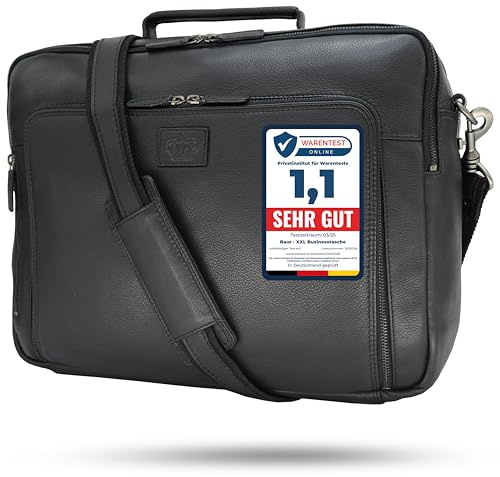 Baur XXL Tasche Echtleder – EXTRA GROSS | Laptoptasche für 13, 14, 15 & 16 Zoll | Sehr geräumige Business- & Aktentasche mit viel Stauraum | Notebook-Maße max. 38cm x 28cm