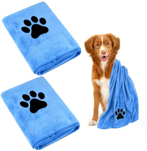 Hundehandtuch, 2 Stück Hundehandtuch Extra Saugfähig für Hunde Und Katzen | Blau Schnelltrocknend Haustier Mikrofaser Handtücher, Hunde Handtuch für Katzen, Hunde Oder Andere Haustiere (100 x 50 cm)