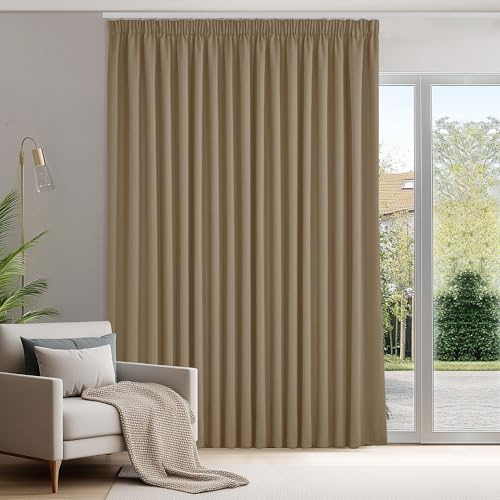 Deconovo Värmeavvisande gardin, 300 x 245 cm, 1 st, brungrå | Vikband, färdigt, ljusreducerande, svalt och varmt, mer integritet för sovrum och vardagsrum