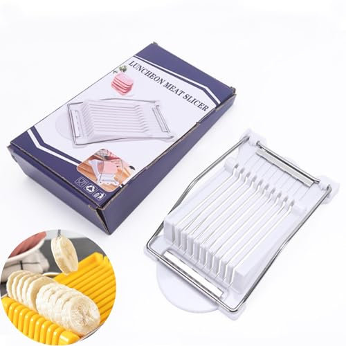 HSTWODE 1 Piece Luncheon Meat Slicer, Multipurpose Stainless Steel Wire Egg Slicer, Tomato, Fruit, Soft Cheese Slicer Cuts 10 Slices (White)