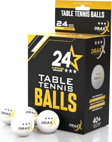 DRAXX Sports Balles de ping-Pong Blanches 3 étoiles - Lot de 12/24/48 pcs - Taille 40+ - Parfaites Loisirs, entraînement & compétition Tennis de Table, qualité Pro Garantie (Boite x24 PCS)