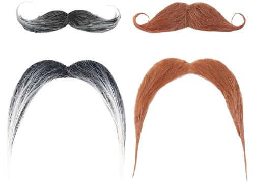 MisFun 4 Stück Schnurrbart zum Ankleben, Schnurrbart Selbstklebend, Fake Bart Fasching, Bärte zum Ankleben, Fake Mustache, Funny 80er Oberlippenbart Cosplay Kostüm für Halloween Weihnachten