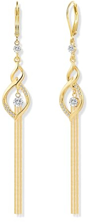 ALEXCRAFT Boucles d'Oreilles Longues en Argent 925, Boucles d'Oreilles Pendantes Femme avec Pompons Zircons, Forme de Feuille, Or 14 Carats, Hypoallergéniques, pour Mariage, Banquet, Cadeaux Bijoux