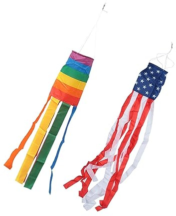 YXKJHH 2pcs Wind Vane Windsock Hair Dryer Rainbow Windsock with Long Tails American Flag Rainbow Column Lightweight Windsock Rainbow Ribbon Windsock America Flag Banner Polyester Grimace