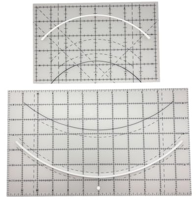 Quilting Ruler Set with Curved Templates, Clear Acrylic with Grid Lines and Angle Markings, 2-Piece
