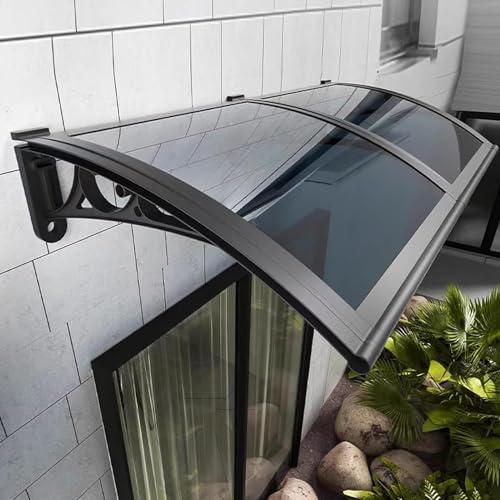 HOLGVE Auvent de Porte, Couverture Extérieure Polycarbonate avec Support Alliage d'aluminium, Porte df'entrée Extérieure En Surplomb UV/pluie/neige, Marquise Pour Porche/terrasse(Gray,100x180cm/39x71
