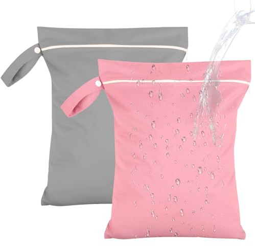 ROEOWENE 2pcs Sac à Couches Lavables 40x30cm Imperméables Sac de Couches Bebe Sac Maillot de Bain Mouillé Etanche Réutilisable Sacs Linge Sale Voyage Zippée Pochette Wet Bag pour Bébé,Plag,Voyage