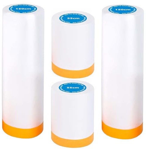 4 rollos de película protectora con cinta adhesiva, lámina protectora con cinta adhesiva, lámina de pintor, lámina para cubrir cinta dorada, láminas de pintura (2 tamaños)