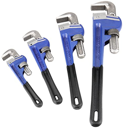 Lot de 4 clés à Pipe réglables de 20, 25, 35 et 45 cm (8, 10, 14 et 18 Pouces) en Fonte traitée thermiquement, avec poignée Souple et mâchoires réglables, Outils manuels Robustes pour la réparation