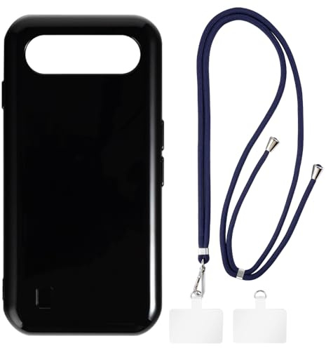 Shantime Case and Lanyard for Doro Aurora A10 - Black+Black | 4.5 Set Including Protective Cover & Detachable Crossbody/Neck Strap with Metal Buckles and 2 Patches