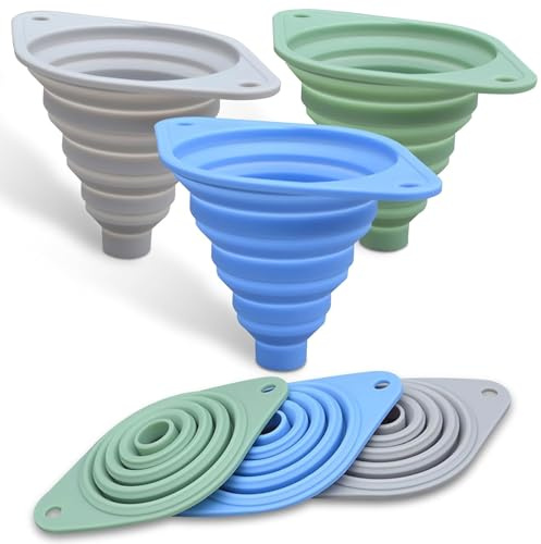 Muorruo Set of 3 Kitchen Funnels, Funnels for Filling Bottles, Collapsible Silicone Funnel, Small Funnels for Filling Small Bottles