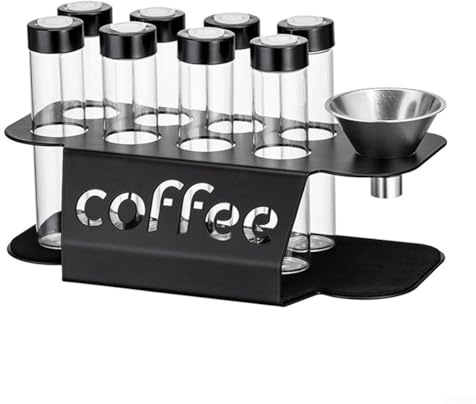 Porta caffè in metallo con tubi di vetro e imbuto per la freschezza dei chicchi di caffè e facile da ricaricare