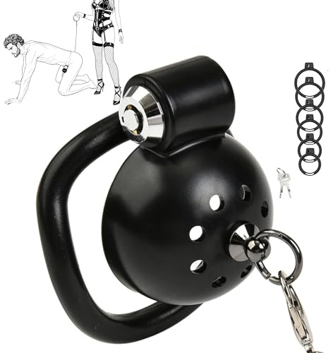 Fops Gabbia di Castità Piatta per Uomo in ABS – Small Chastity Cage con Chiusura Laterale, 5 Anelli (38-52mm) e Guinzaglio da 110cm per Bondage BDSM, Stretching Estremo e Controllo Totale N55
