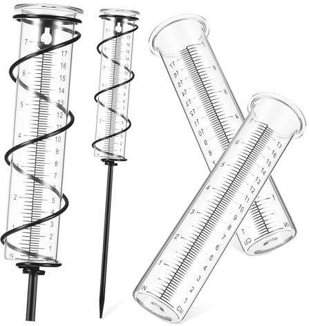 MOTHNUR Pluviomètre Verre avec Support Spirale Métallique et Piquet Jauge de Pluie Professionnelle avec Tubes de Remplacement pour Jardin Extérieur et Pelouse