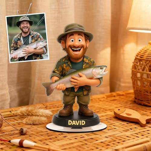 Soview Figura Personalizada con Foto Signo Placa Marco de Foto con Efecto 3D Decoración de Escritorio Regalo Original para para Hombre Pescador Amigo Navidad Cumpleaños Aniversarios