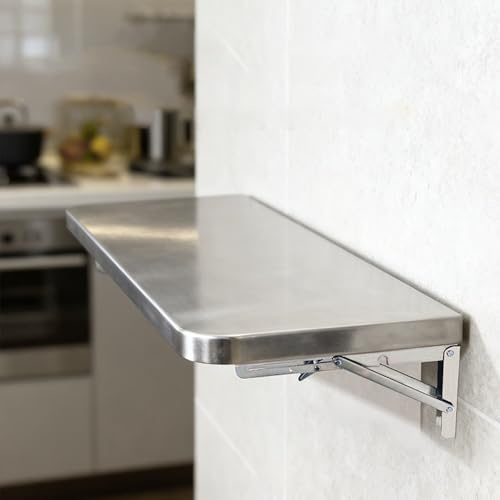 GSKFXJ Tavolino Pieghevole A Parete Salvaspazio, Scrivania Porta Pc A Muro In Acciaio Inox, Tavolo Da Lavoro Galleggiante Richiudibile Per Cucina,sala Da Pranzo(40x30cm/16x12in)