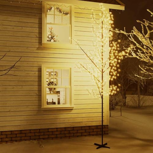 Arbre LED avec Fleurs De Cerisier, Blanc Chaud, 672 LED, 400 Cm, Branches Réglables, 8 Effets Lumineux, Base en Acier, Décoration Noël, Intérieur Extérieur