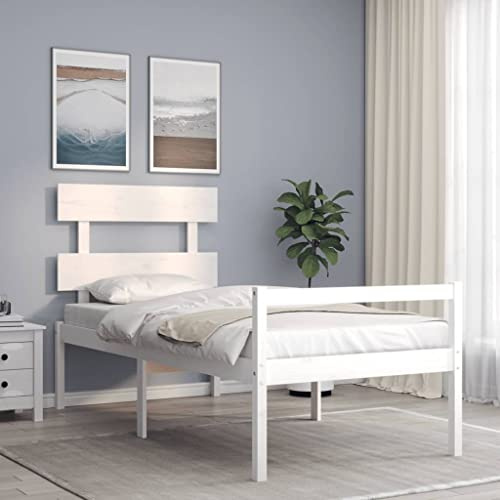 Genérico Cama para Personas Mayores con cabecero Madera Maciza Blanco,Mobiliario,Camas y Accesorios,Camas y somieres,3195317