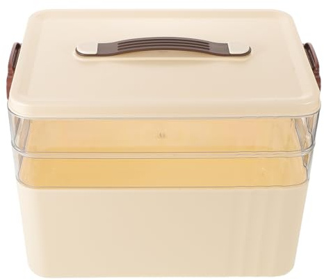 ULTECHNOVO Boîte à Remède en Plastique 3 Niveaux Crème avec Poignée – Grosse Capacité Multifonction pour Rangement Pharmacie à Domicile, Bureau ou Voyage, Compartiments Transparents