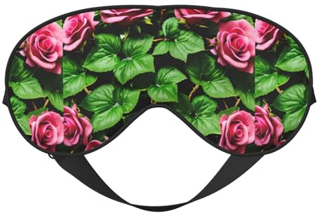 Masque de sommeil à motif floral et rose lierre avec feuilles - Couverture douce et respirante pour les voyages, le travail de nuit et la méditation