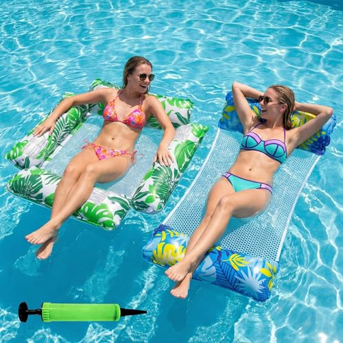 2er Set Pool Luftmatratze, 4-in-1 Aufblasbare Wasserhängematte | Mesh-Netz für Abkühlung, faltbares Design, Kopf- und Beinauflage, bis 120 kg belastbar für Pool, Strand & See
