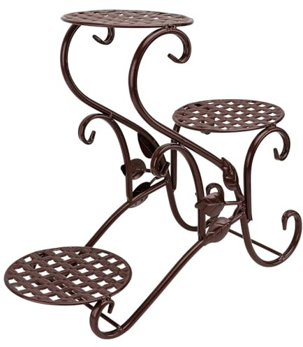 TOYANDONA Scaffale Porta Piante in Ferro Color caffè Design alla Moda, Supporto Verticale per Vasi da Giardino e Casa, per Fiori e Piante da Balcone