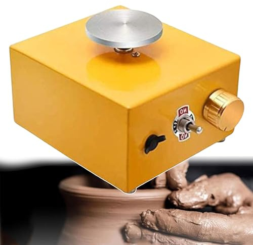 ZGHQHCDRH tornio da vasaio, 8 Utensili for Argilla e 2 Piatti girevoli in Lega di Alluminio - Mini Macchina for la Produzione Ceramica for l'insegnamento Scolastico Domestico(Yellow)