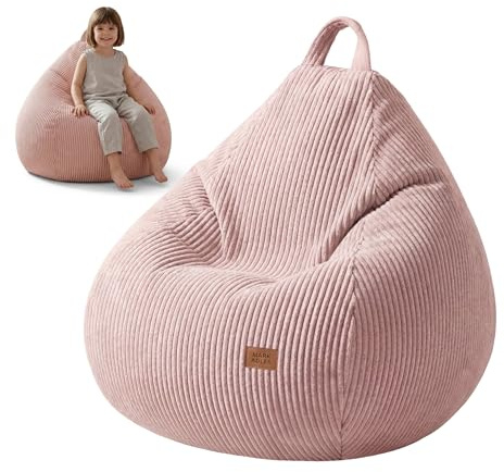 MARK ADLER Comfy 1.0 Sitzsack für Kinder mit Schaumstofffüllung - Cord Bean Bag & Pouf mit Griff - 70 x 70 x 53 cm - Bequem - für kinderzimmer & Wohnzimmer - Rosa