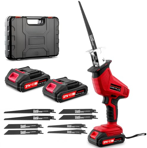 21V Brushless Cordless Reciprocating Saw with LED Light, 1280W High Power Cutting Saw with 2 Batteries & 8 Blades, Reciprocating Saw for Wood Metal Pipe Cutting Pruning (Black Red)