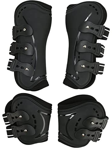 Pferde-Vorder- und Hinterbein-Stiefel, stoßdämpfende Sehnenstiefel, atmungsaktives PU-Gehäuse mit offener Front und Luftventilen, verstellbare Riemen für Springen, Showreiten und (Groß: 11 cm)